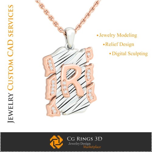 Ciondolo con lettera R - CAD 3D per casa, CAD 3D per gioielli, CAD 3D per ciondoli, CAD 3D per gioielli vintage, ciondoli con