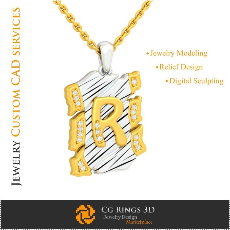 Pendentif avec lettre R - CAO 3D pour la maison, CAO 3D pour bijoux, CAO 3D pour pendentifs, CAO 3D pour bijoux vintage,
