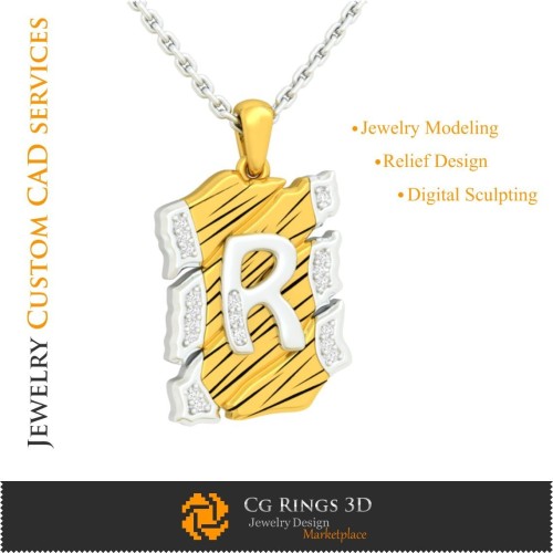 Pendentif avec lettre R - CAO 3D pour la maison, CAO 3D pour bijoux, CAO 3D pour pendentifs, CAO 3D pour bijoux vintage,