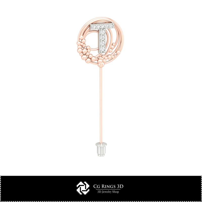 Spilla 3D con lettera T Home, Gioielli CAD 3D, Spille CAD 3D, Spilla a bastoncino 3D