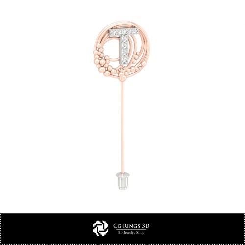 Spilla 3D con lettera T Home, Gioielli CAD 3D, Spille CAD 3D, Spilla a bastoncino 3D