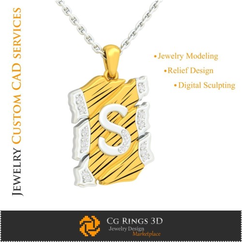 Pendentif avec lettre S - 3D CAO Maison, Joaillerie 3D CAO, Pendentifs 3D CAO, Joaillerie vintage 3D CAO, Pendentifs lettre 3D,