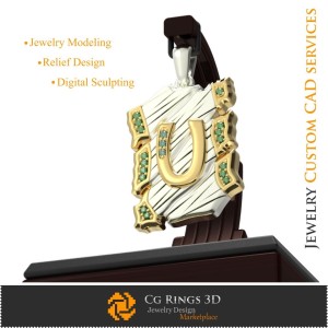 Ciondolo con lettera U - 3D CAD Gioielleria 3D CAD, Ciondoli 3D CAD, Gioielleria vintage 3D CAD, Ciondoli lettera 3D, J moderno