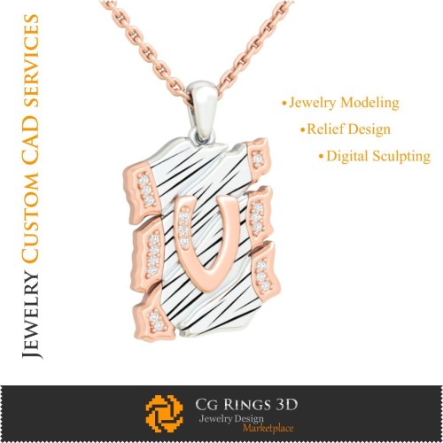 Anhänger mit Buchstabe V - 3D-CAD-Home, Schmuck-3D-CAD, Anhänger-3D-CAD, Vintage-Schmuck-3D-CAD, 3D-Buchstabenanhänger,