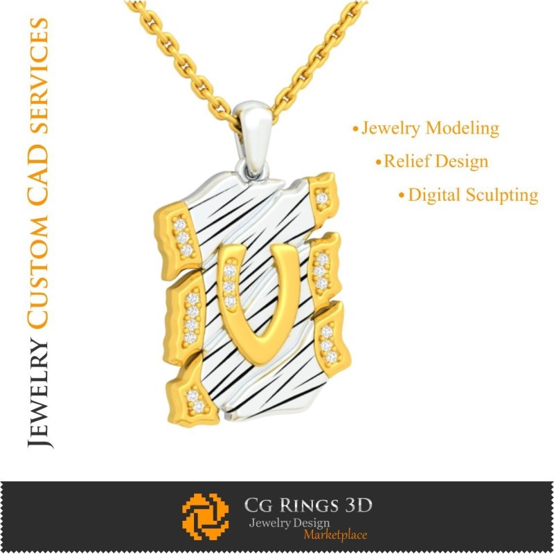 Ciondolo con lettera V - CAD 3D Casa, CAD 3D Gioielli, CAD 3D Ciondoli, CAD 3D Gioielli Vintage, Ciondoli con lettere 3D, 3D