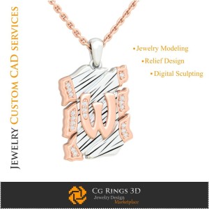 字母 W 吊坠 - 3D CAD 家居，珠宝 3D CAD，吊坠 3D CAD，复古珠宝 3D CAD，3D 字母吊坠，3D 复古款 2