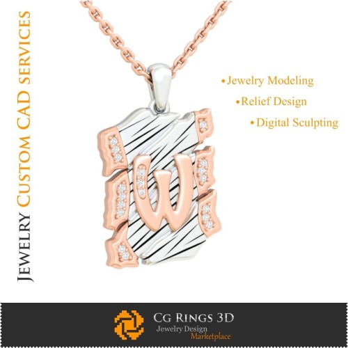 Pendentif avec lettre W - CAO 3D Maison, CAO 3D Bijoux, CAO 3D Pendentifs, CAO 3D Bijoux Vintage, Pendentifs lettres 3D, 3D