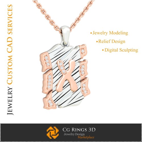 Pendente con lettera X - CAD 3D Gioielleria, CAD 3D Pendenti, CAD 3D Gioielli Vintage, Pendenti con lettere 3D, Retrò Moderno 3D