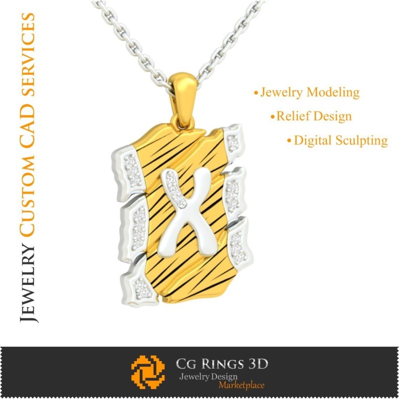 Colgante con letra X - CAD 3D Joyería CAD 3D, Colgantes CAD 3D, Joyería vintage CAD 3D, Colgantes de letra 3D, Joyería retro