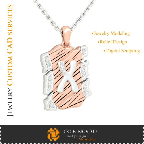 Pendentif avec lettre X - DAO 3D Bijoux, DAO 3D Pendentifs, DAO 3D Bijoux vintage, pendentifs lettre 3D, rétro-moderne 3D
