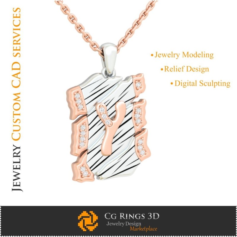 Ciondolo con lettera Y - CAD 3D Gioielleria, CAD 3D Ciondoli, CAD 3D Gioielli Vintage, Ciondoli con lettere 3D, J Moderno Retrò
