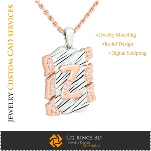 Anhänger mit Buchstabe Z - 3D-CAD Schmuck 3D-CAD, Anhänger 3D-CAD, Vintage-Schmuck 3D-CAD, 3D-Buchstabenanhänger, 2