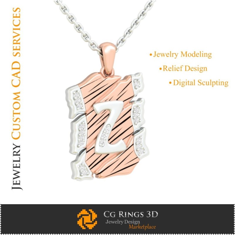 Colgante con letra Z - CAD 3D, Joyería CAD 3D, Colgantes CAD 3D, Joyería Vintage CAD 3D, Colgantes de letra 3D, Joyería Retro