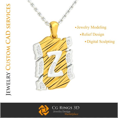 Colgante con letra Z - CAD 3D, Joyería CAD 3D, Colgantes CAD 3D, Joyería Vintage CAD 3D, Colgantes de letra 3D, Joyería Retro