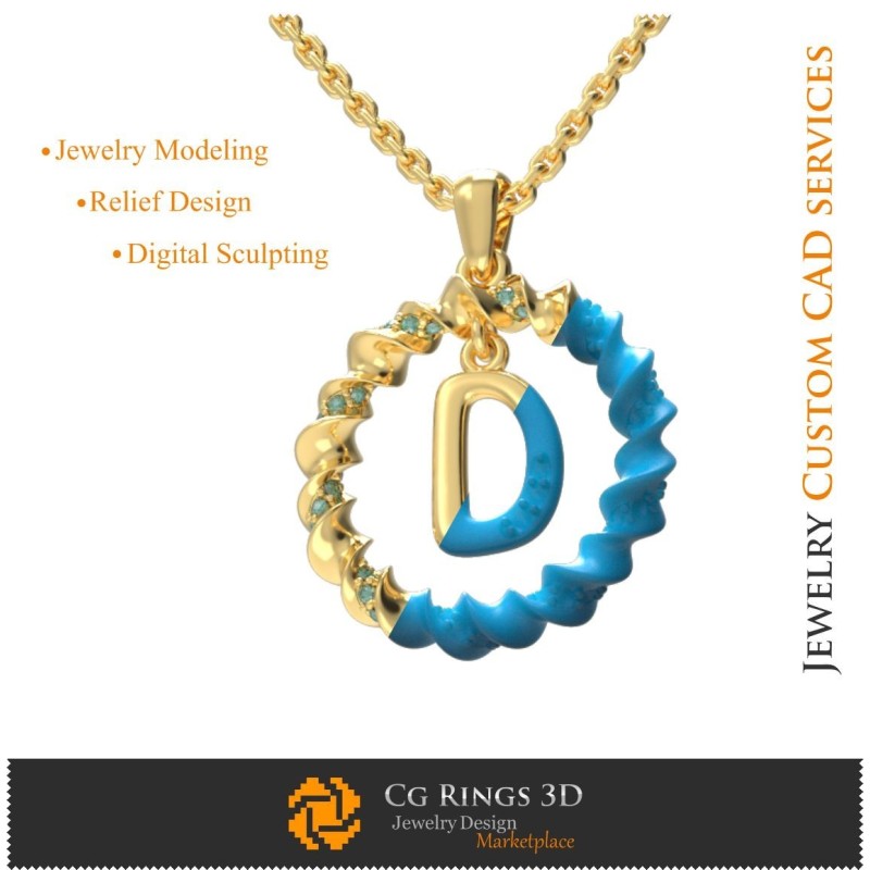 Pendentif avec lettre D - CAO 3D Bijoux CAO 3D, Pendentifs CAO 3D, Pendentifs lettre 3D