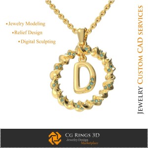 Pendentif avec lettre D - CAO 3D Bijoux CAO 3D, Pendentifs CAO 3D, Pendentifs lettre 3D 2