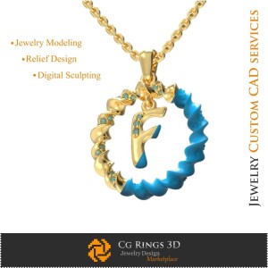 字母F吊坠 - 3D CAD 珠宝 3D CAD、吊坠 3D CAD、3D字母吊坠
