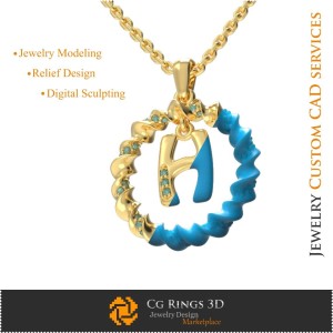 Anhänger mit Buchstabe H - 3D-CAD Schmuck 3D-CAD, Anhänger 3D-CAD, 3D-Buchstabenanhänger