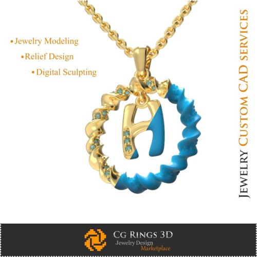 Ciondolo con lettera H - CAD 3D Gioielli CAD 3D, Ciondoli CAD 3D, Ciondoli con lettere 3D