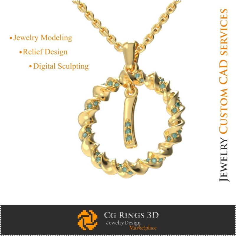 Colgante con letra I - CAD 3D Joyería CAD 3D, Colgantes CAD 3D, Colgantes de letra 3D