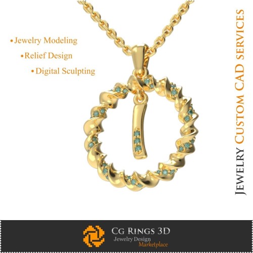 Pendant With Letter I - 3D CAD Jewelry 3D CAD, Pendants 3D CAD , 3D Letter Pendants