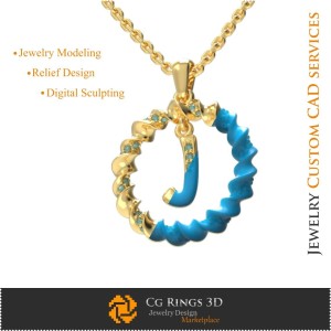 Anhänger mit Buchstabe J - 3D-CAD Schmuck 3D-CAD, Anhänger 3D-CAD, 3D-Buchstaben-Anhänger