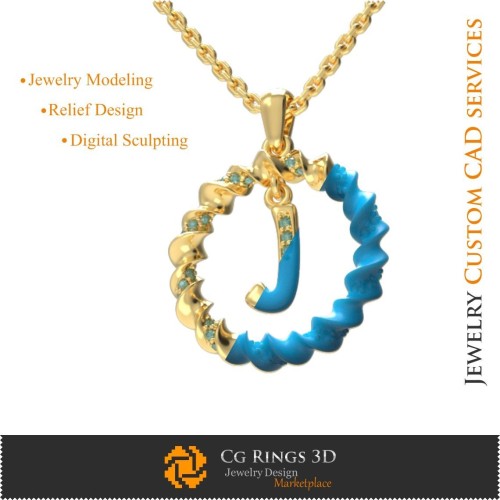 Anhänger mit Buchstabe J - 3D-CAD Schmuck 3D-CAD, Anhänger 3D-CAD, 3D-Buchstaben-Anhänger