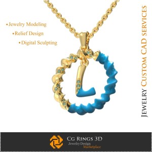字母L吊坠 - 3D CAD 珠宝 3D CAD，吊坠 3D CAD，3D 字母吊坠