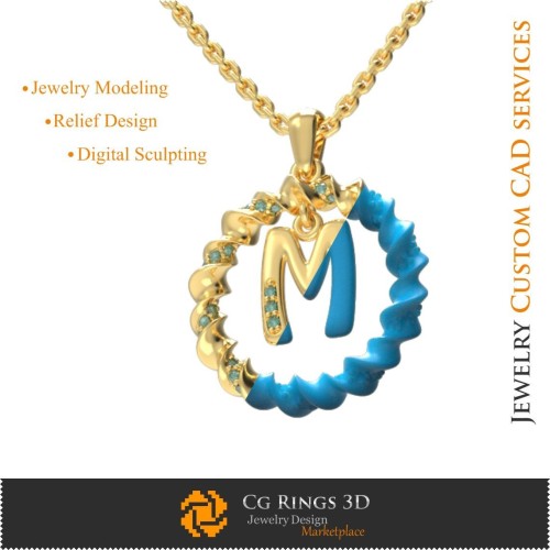 Colgante con la letra M - CAD 3D Joyería, CAD 3D de colgantes, colgantes de letra 3D