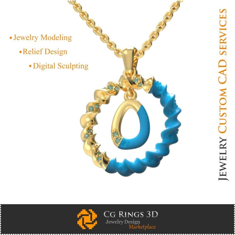 字母 O 吊坠 - 3D CAD 珠宝 3D CAD，吊坠 3D CAD，3D 字母吊坠