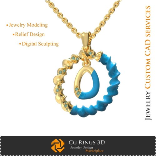 字母 O 吊坠 - 3D CAD 珠宝 3D CAD，吊坠 3D CAD，3D 字母吊坠