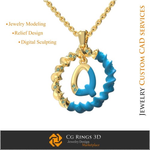 Colgante con la letra Q - CAD 3D Joyería CAD 3D, Colgantes CAD 3D, Colgantes de letras 3D