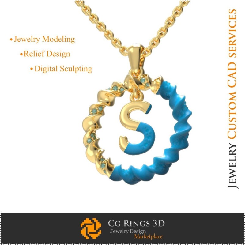 Anhänger mit Buchstabe S - 3D-CAD Schmuck 3D-CAD, Anhänger 3D-CAD, 3D-Buchstabenanhänger