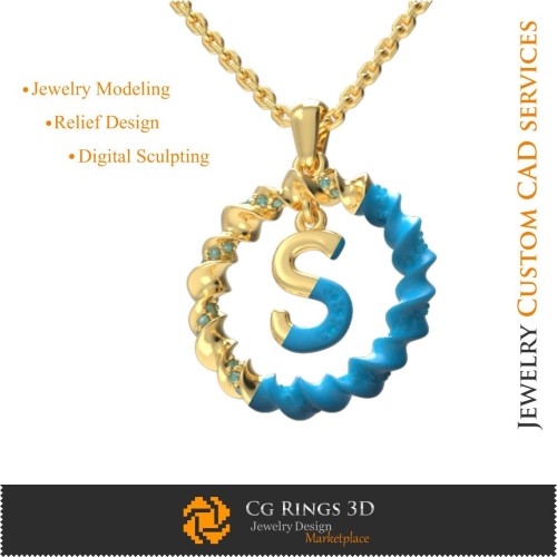 Colgante con letra S - CAD 3D Joyería CAD 3D, Colgantes CAD 3D, Colgantes de letra 3D