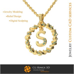 Pendant With Letter S - 3D CAD Jewelry 3D CAD, Pendants 3D CAD , 3D Letter Pendants 2