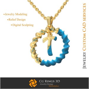字母 T 吊坠 - 3D CAD 珠宝 3D CAD，吊坠 3D CAD，3D 字母 吊坠