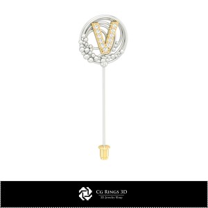 3D-Brosche mit Buchstabe V Home, Schmuck 3D-CAD, Broschen 3D-CAD, 3D-Broschen-Stecknadel 2