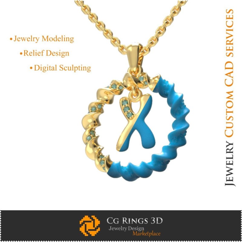Anhänger mit Buchstabe X - 3D-CAD Schmuck, 3D-CAD Anhänger, 3D Buchstabenanhänger