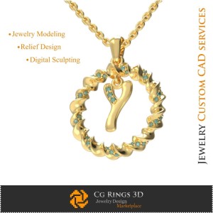 字母 Y 吊坠 - 3D CAD 珠宝 3D CAD、吊坠 3D CAD、3D 字母吊坠 2