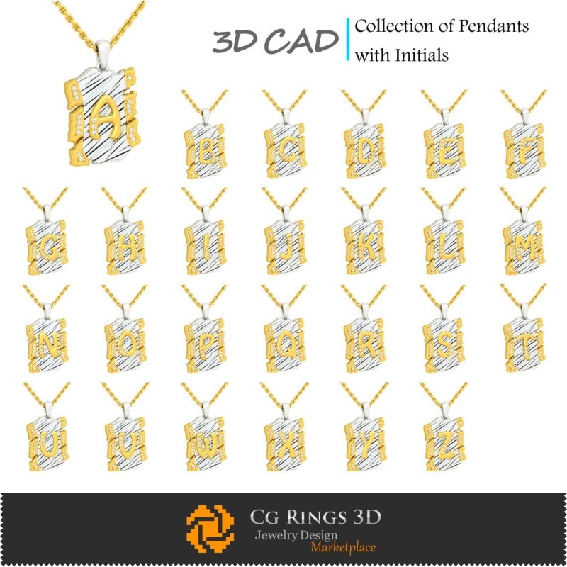 Kollektion von Anhängern mit Initialen - 3D-CAD Schmuck 3D-CAD, Anhänger 3D-CAD, Schmuckkollektionen 3D-CAD