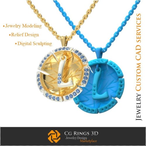 Ciondolo con lettera L - CAD 3D Gioielleria, CAD 3D Ciondoli, CAD 3D Gioielli Vintage, Ciondoli con lettera 3D, J Retro Moderno