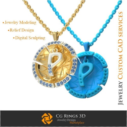 Ciondolo con lettera P - CAD 3D per casa, CAD 3D per gioielli, CAD 3D per ciondoli, CAD 3D per gioielli vintage, ciondoli con