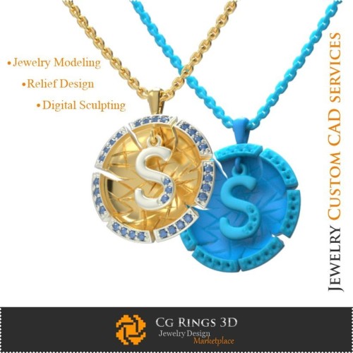 Pendentif avec lettre S - CAO 3D Joaillerie CAO 3D, Pendentifs CAO 3D, Joaillerie vintage CAO 3D, Pendentifs lettre 3D, Rétro