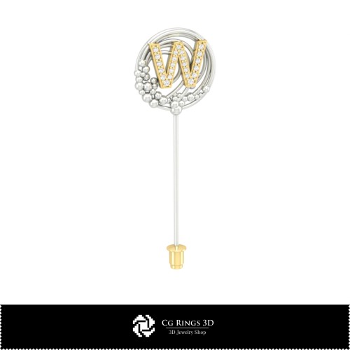 Broche 3D con letra W para el hogar, Joyería 3D CAD, Broches 3D CAD, Alfiler de broche 3D