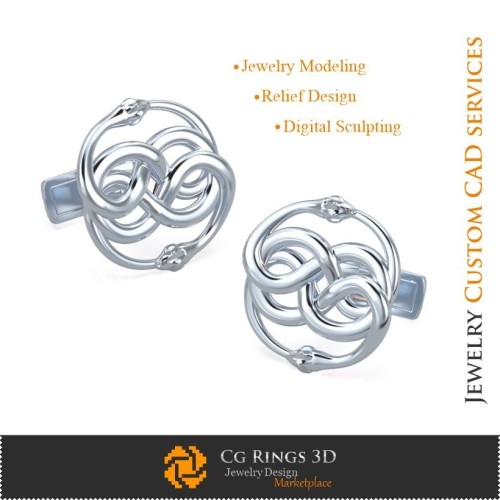 Butoni Șerpi - CAD 3D Bijuterii CAD 3D, Butoni CAD 3D, Butoni cu Închidere Tip Coadă de Balena 3D