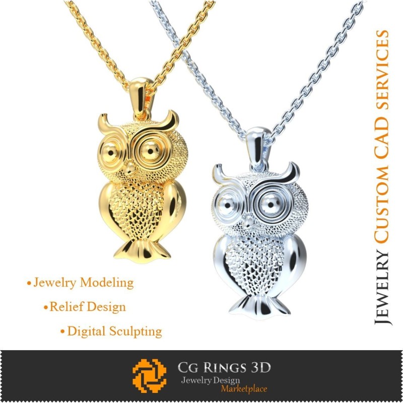 Ciondolo Gufo - CAD 3D Gioielleria CAD 3D, Ciondoli CAD 3D, Ciondoli Sfera 3D, Ciondoli per Bambini 3D