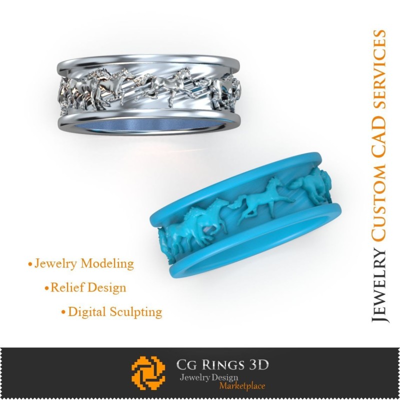 Anillo de boda con caballos - CAD 3D Joyería, CAD 3D Anillos, CAD 3D Alianzas