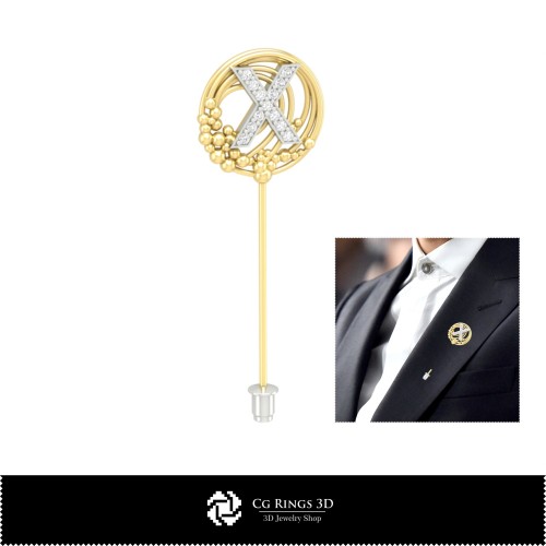 Brosa 3D cu literă X pentru casă, bijuterii CAD 3D, broșe CAD 3D, broșă tip ac 3D