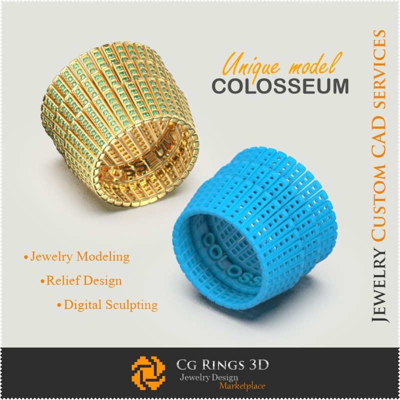 Anillo Único COLOSSEUM - CAD 3D Joyería 3D CAD, Joyería Única 3D, Anillos CAD 3D, Anillos con Diamantes 3D, Alianzas Eternas