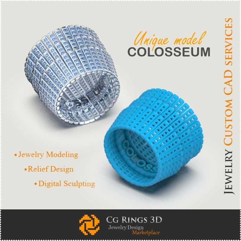 Bague Unique COLOSSEUM - CAO 3D Bijoux CAO 3D, Bijoux Uniques 3D, Bagues CAO 3D, Bagues Diamant 3D, Anneaux Eternité 3D, Mode R